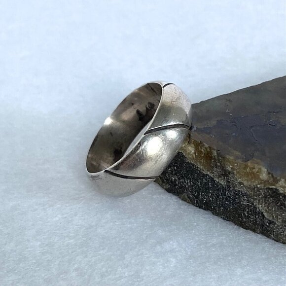 Sterling Silver 925 Mexico Horizontal Textured 6.5MM Rounded Band Ring Sz 7.5 - Picture 4 of 16